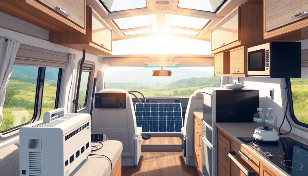 Image of a solar generator powering appliances in an RV