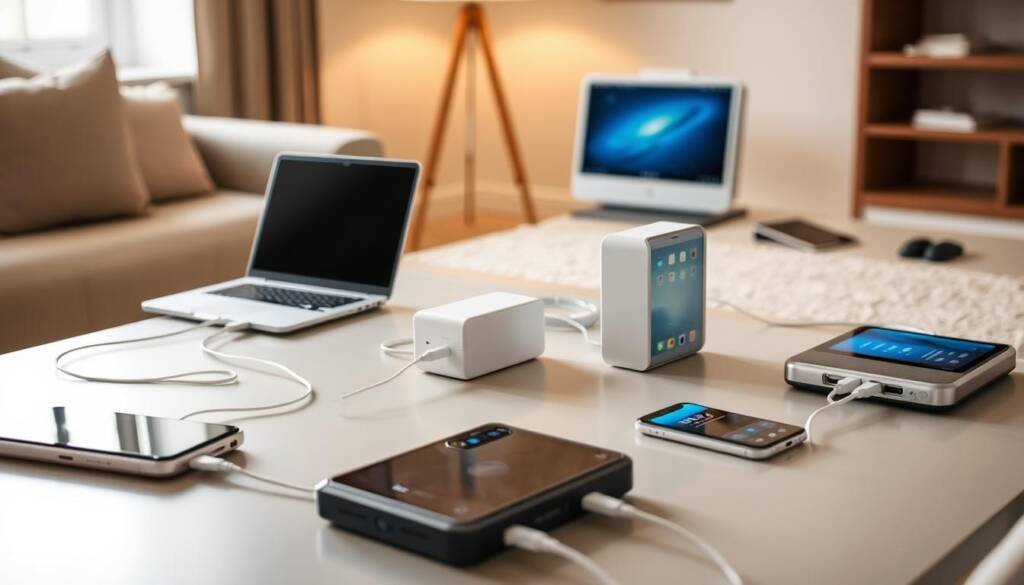 Multiple portable power stations of different sizes powering various devices in 2025