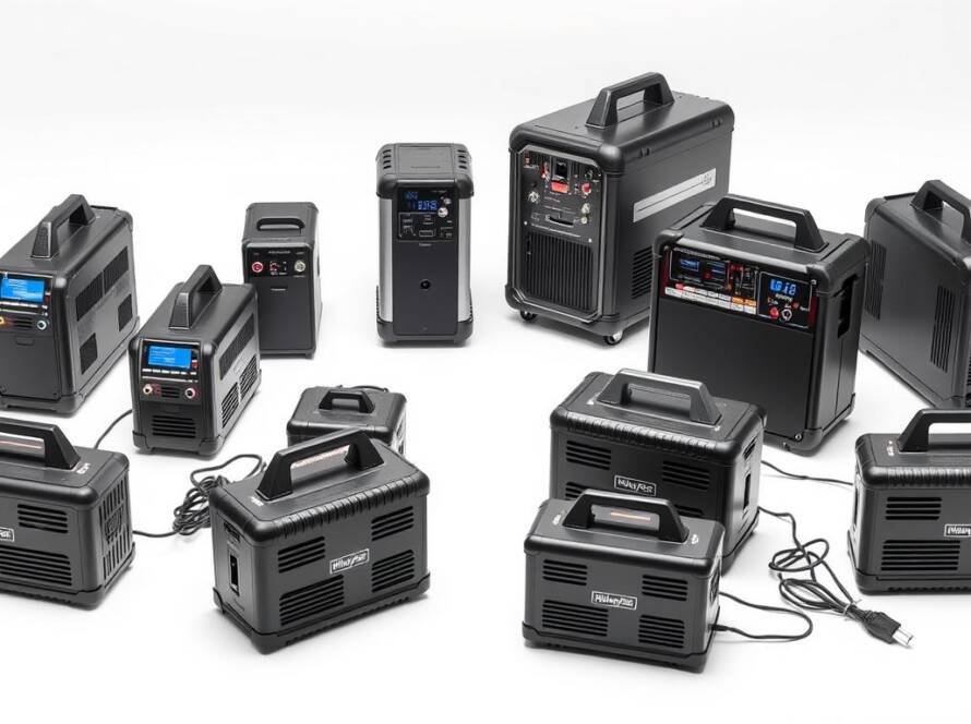 Top 10 portable power stations for 2025 arranged in a display showing various sizes and designs